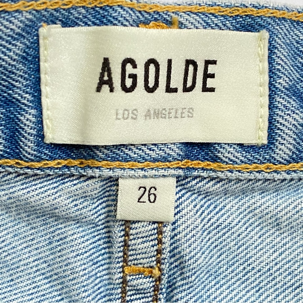 AGOLDE Denim Parker clutch distressed frayed high rise waisted blue jean shorts - Picture 6 of 8